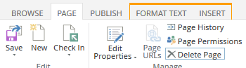 Delete page in SharePoint ribbon