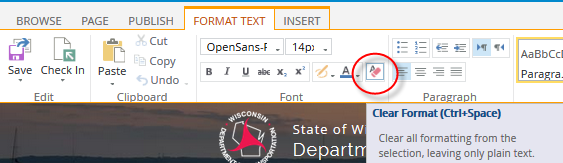 Clear formatting button in SharePoint ribbon