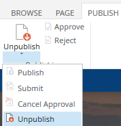 Unblublish a page button in SharePoint ribbon