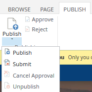 SharePoint ribbon publishing options