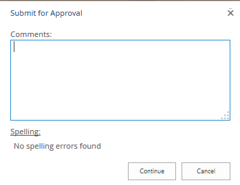 Submit for approval comment box dialog